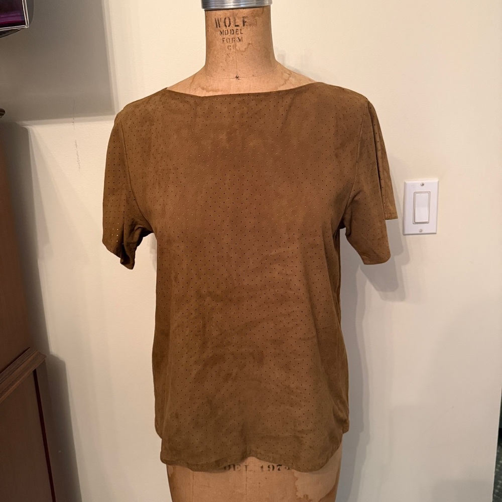 Vintage Liz Robert Robert Elliot Brown Perforated Suede Leather Shirt